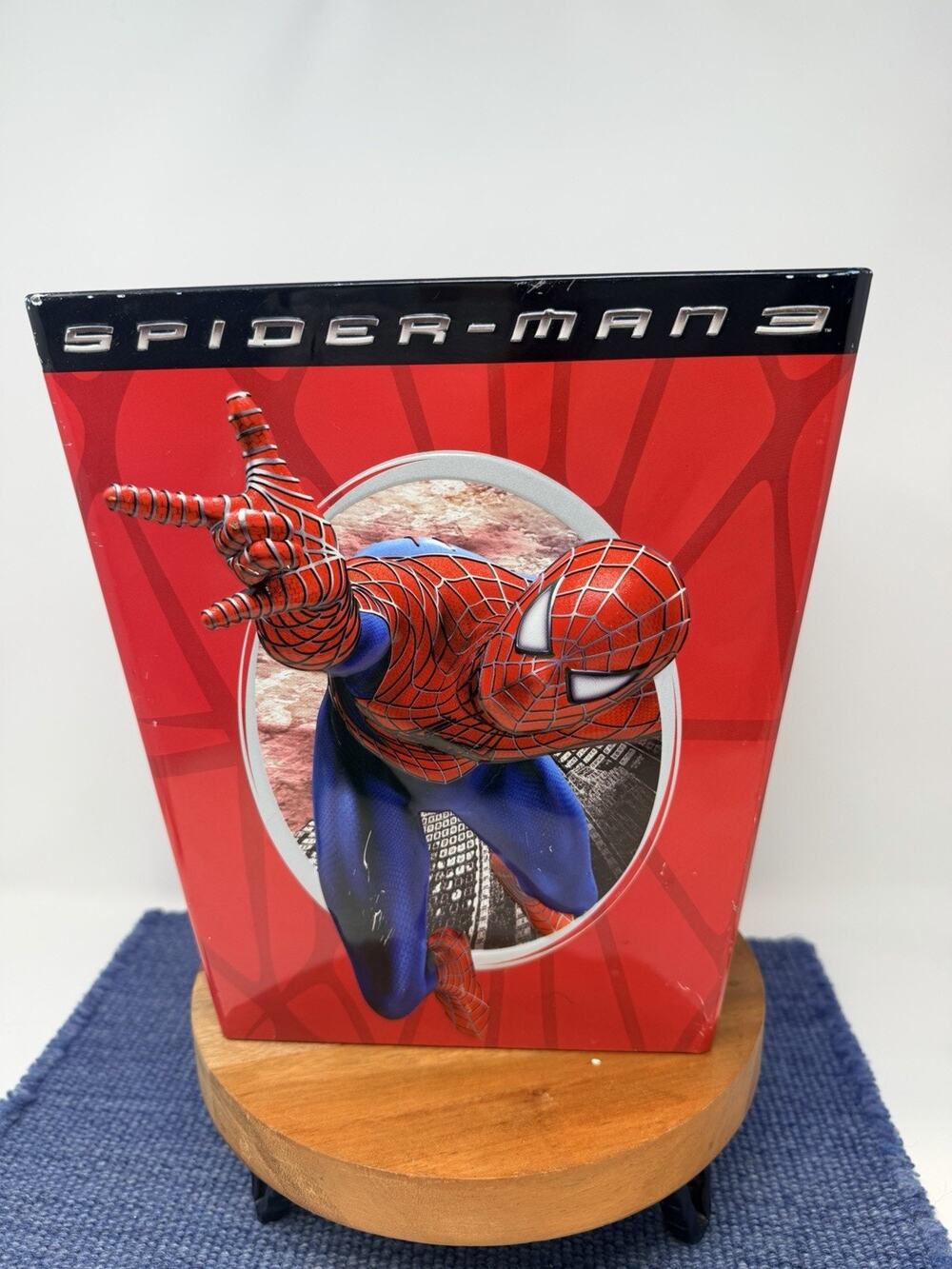 Marvel Spider-Man Blue Wastebasket Trash Can Tin VINTAGE 2006